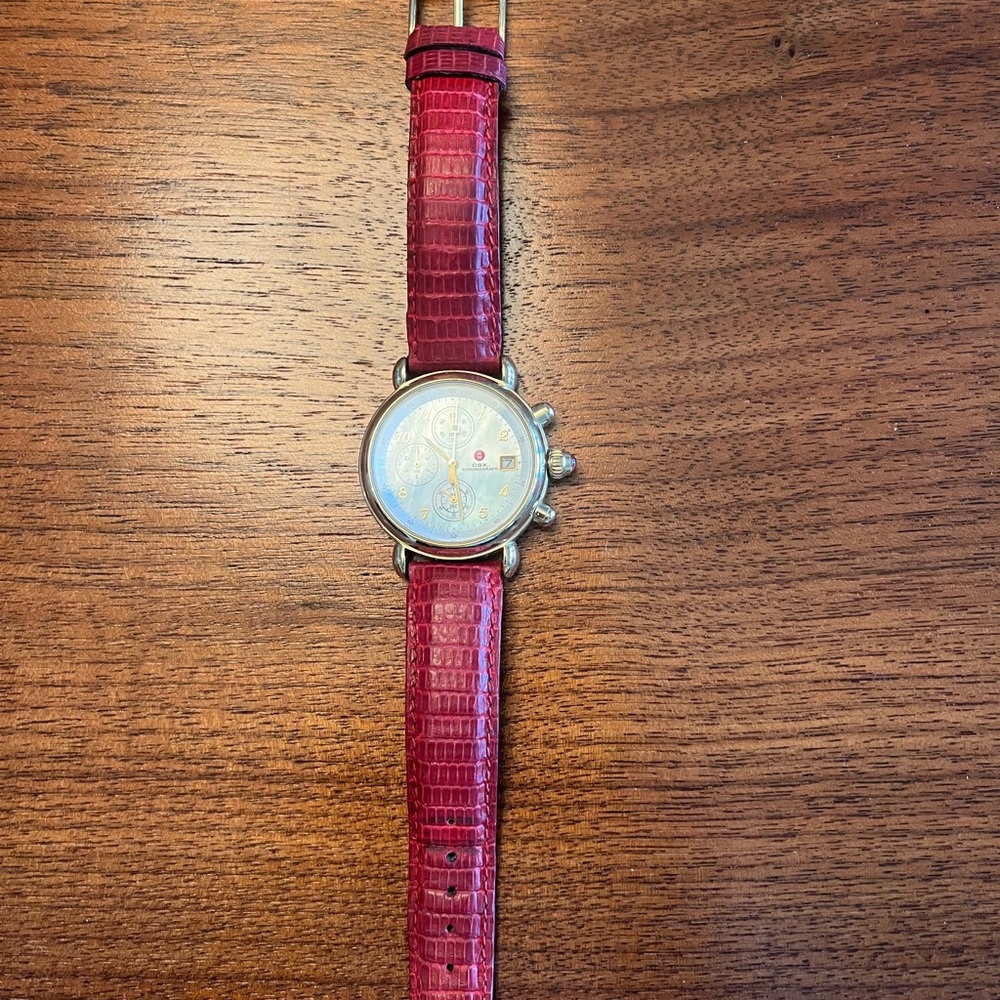 Michele Gold-Tones Chronograph with Resd Alligator Strap
